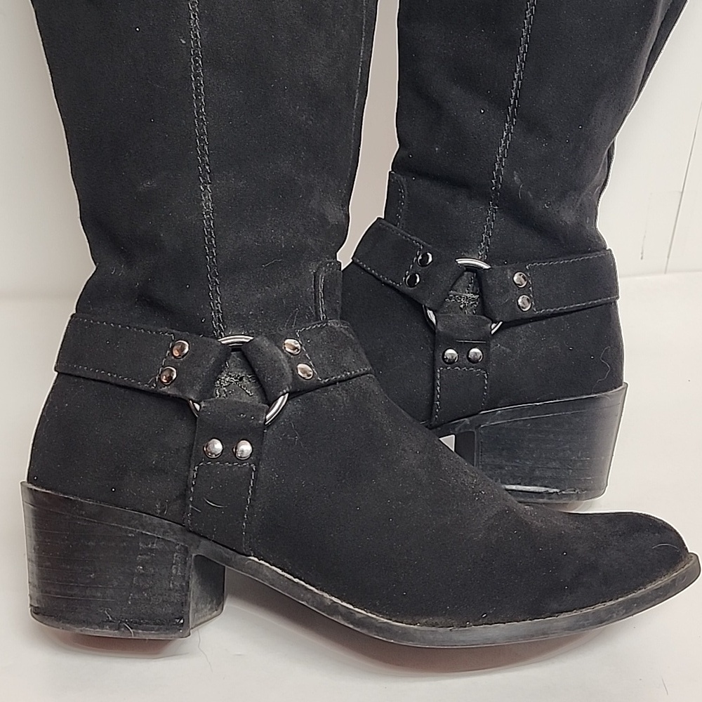 Carlos Santana Black Knee-High Sz 9.5 Faux Suede Western Style Boots